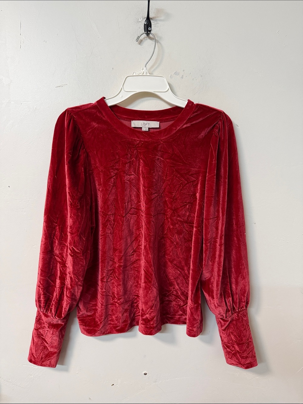 LOFT Red Velvet Long-Sleeve Blouse
